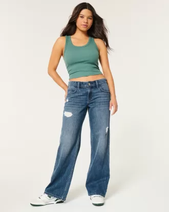 Low-Rise Ripped Dark Wash Baggy Jeans,Low-Rise Ripped Dark Wash Baggy Jeans