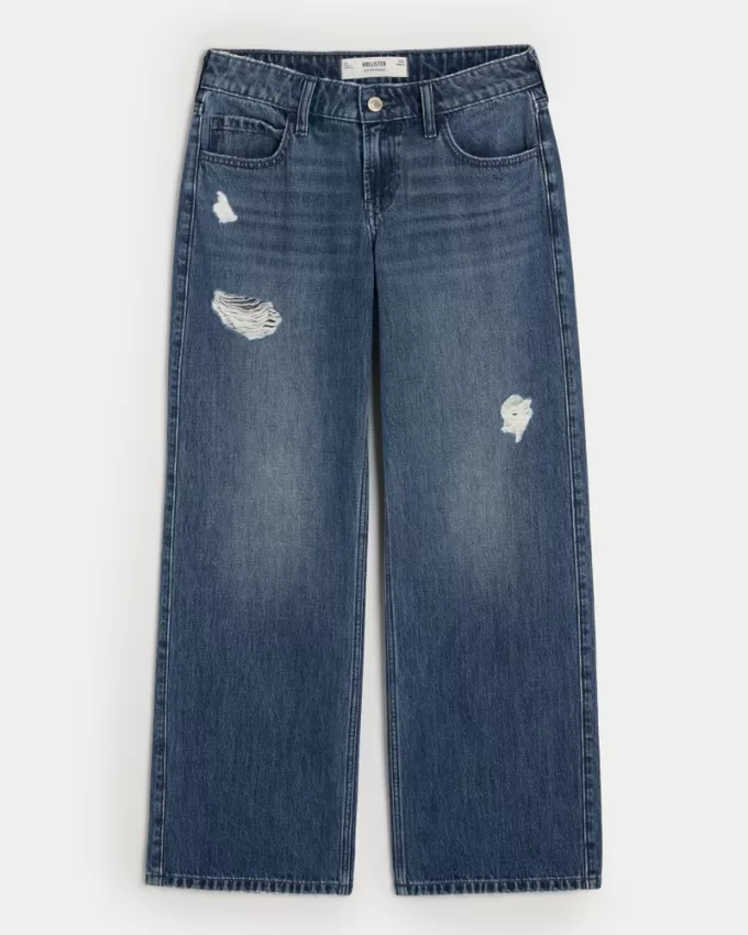 Low-Rise Ripped Dark Wash Baggy Jeans,Low-Rise Ripped Dark Wash Baggy Jeans