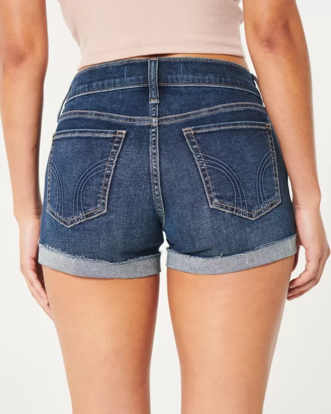 Low-Rise Ripped Dark Wash Denim Shorts,Low-Rise Ripped Dark Wash Denim Shorts
