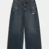 Low-Rise Ripped Dark Wash Extreme Baggy Jeans,Low-Rise Ripped Dark Wash Extreme Baggy Jeans