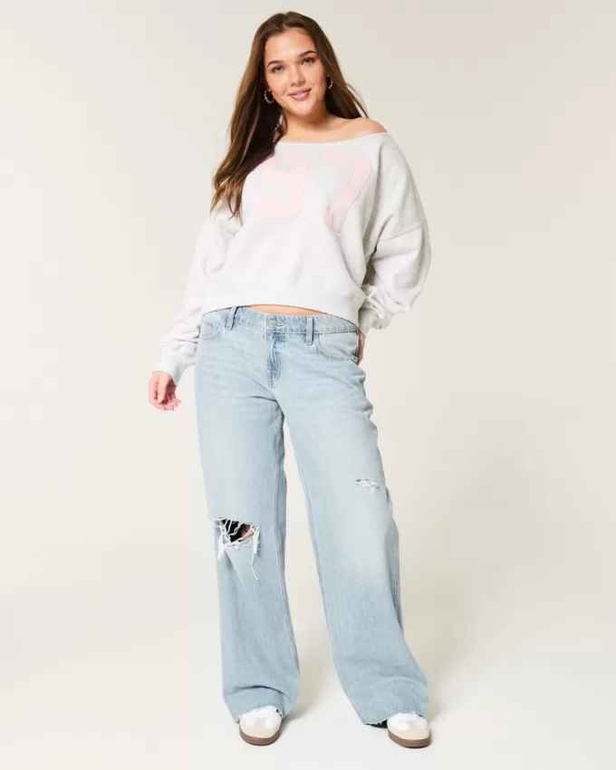Low-Rise Ripped Light Wash Baggy Jeans,Low-Rise Ripped Light Wash Baggy Jeans