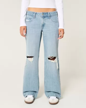 Low-Rise Ripped Light Wash Baggy Jeans,Low-Rise Ripped Light Wash Baggy Jeans