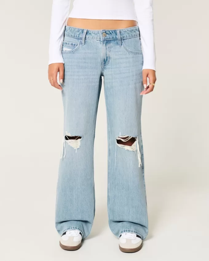 Low-Rise Ripped Light Wash Baggy Jeans,Low-Rise Ripped Light Wash Baggy Jeans