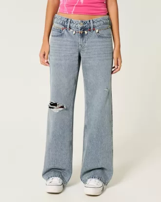 Low-Rise Ripped Light Wash Baggy Jeans,Low-Rise Ripped Light Wash Baggy Jeans