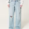 Low-Rise Ripped Light Wash Baggy Jeans,Low-Rise Ripped Light Wash Baggy Jeans