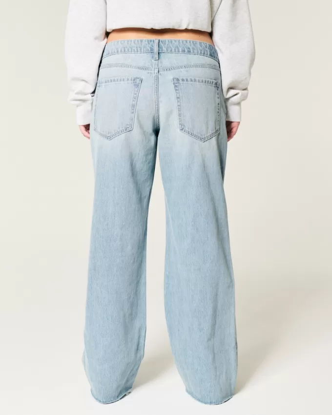 Low-Rise Ripped Light Wash Baggy Jeans,Low-Rise Ripped Light Wash Baggy Jeans