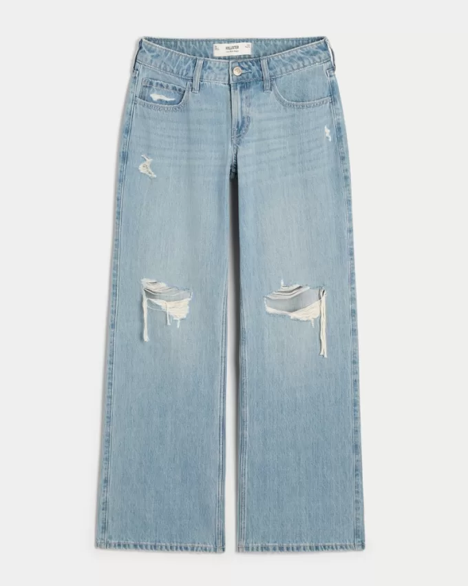 Low-Rise Ripped Light Wash Baggy Jeans,Low-Rise Ripped Light Wash Baggy Jeans