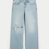 Low-Rise Ripped Light Wash Baggy Jeans,Low-Rise Ripped Light Wash Baggy Jeans