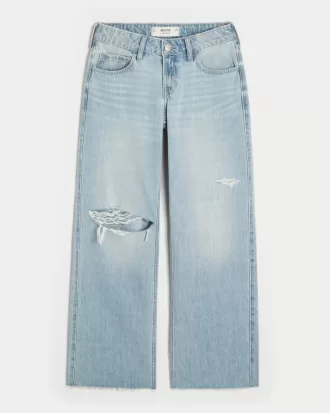 Low-Rise Ripped Light Wash Baggy Jeans,Low-Rise Ripped Light Wash Baggy Jeans