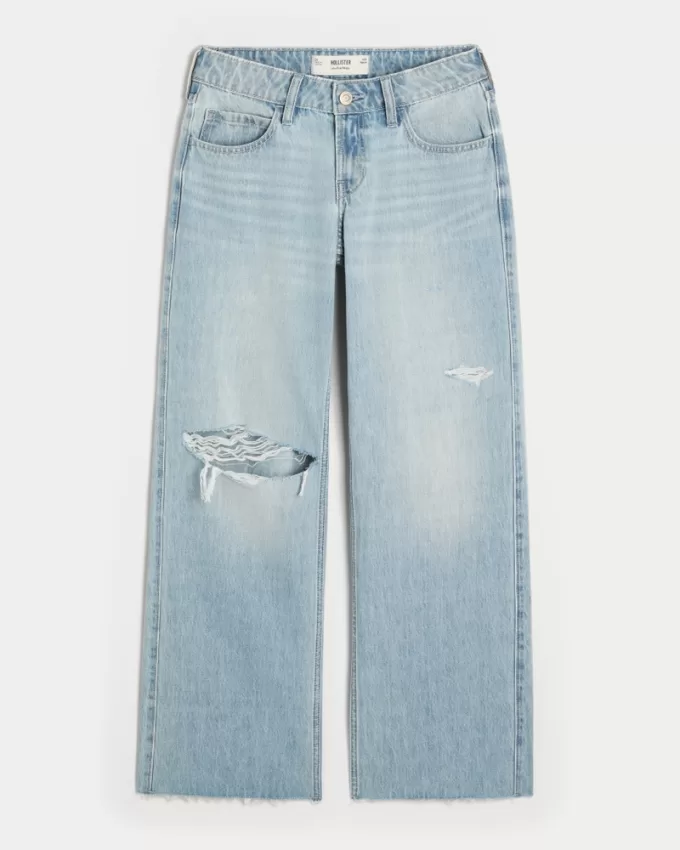 Low-Rise Ripped Light Wash Baggy Jeans,Low-Rise Ripped Light Wash Baggy Jeans