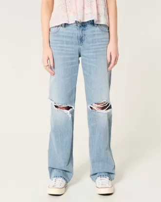 Low-Rise Ripped Light Wash Loose Jeans,Low-Rise Ripped Light Wash Loose Jeans