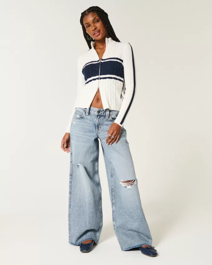 Low-Rise Ripped Medium Wash Super Baggy Jeans,Low-Rise Ripped Medium Wash Super Baggy Jeans