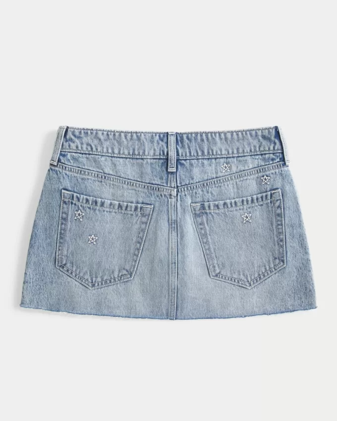 Low-Rise Star Embroidered Denim Mini Skort,Low-Rise Star Embroidered Denim Mini Skort