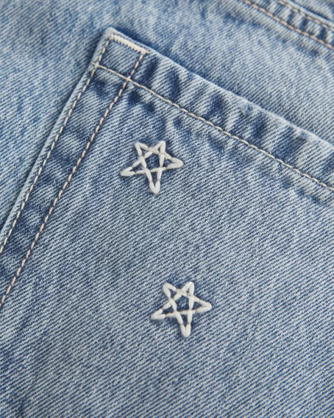 Low-Rise Star Embroidered Denim Mini Skort,Low-Rise Star Embroidered Denim Mini Skort