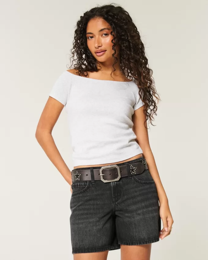 Low-Rise Washed Black Baggy Denim Shorts 5″,Low-Rise Washed Black Baggy Denim Shorts 5″