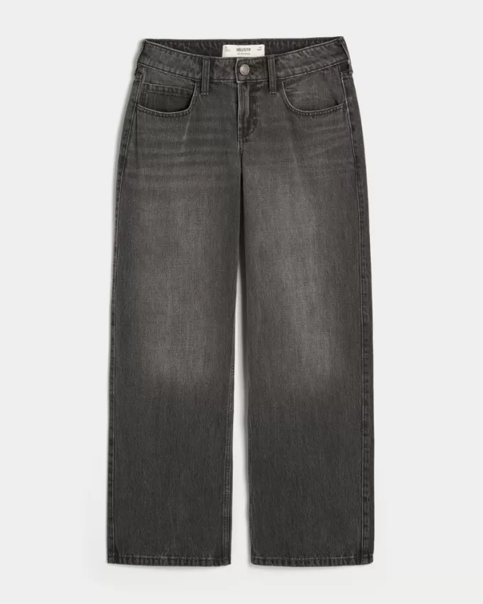 Low-Rise Washed Black Baggy Jeans,Low-Rise Washed Black Baggy Jeans