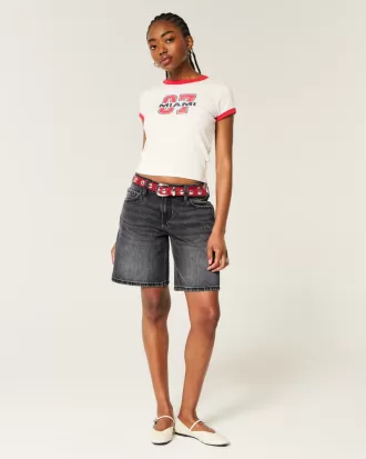 Low-Rise Washed Black Baggy Jort,Low-Rise Washed Black Baggy Jort