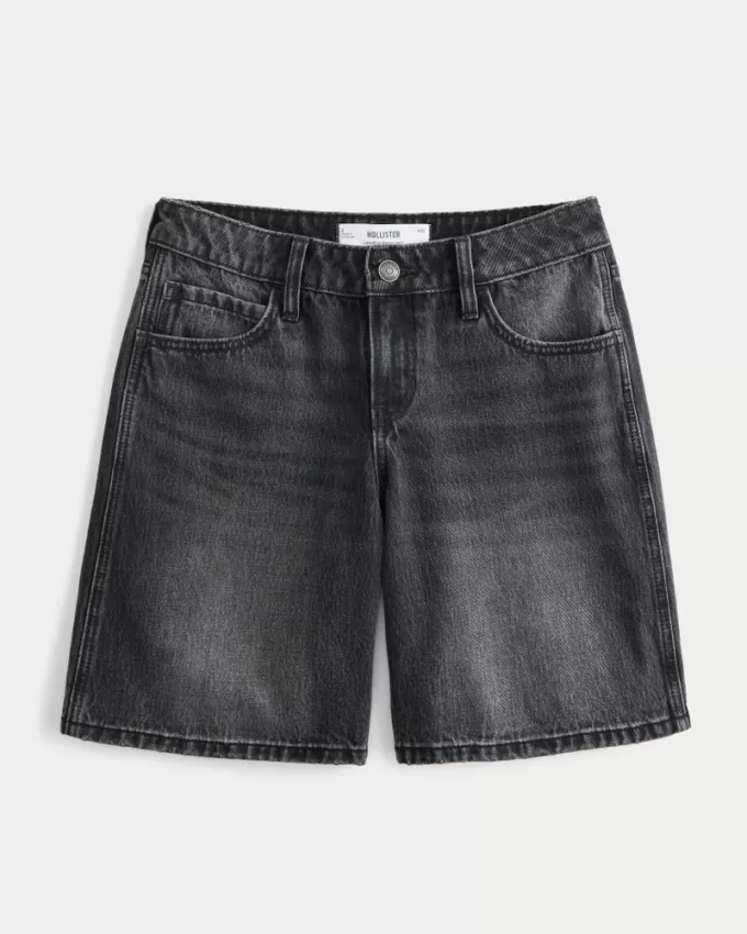 Low-Rise Washed Black Baggy Jort,Low-Rise Washed Black Baggy Jort