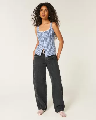 Low-Rise Washed Black Barrel Jeans,Low-Rise Washed Black Barrel Jeans