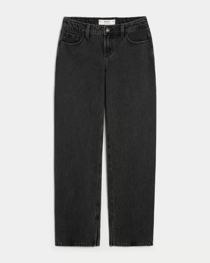 Low-Rise Washed Black Loose Jeans,Low-Rise Washed Black Loose Jeans