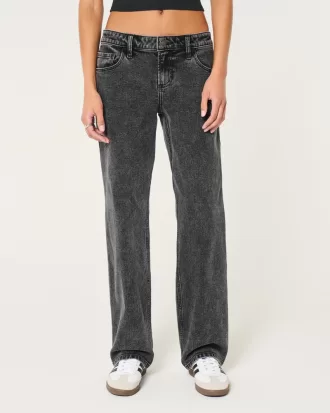 Low-Rise Washed Black Relaxed Straight Jeans,Low-Rise Washed Black Relaxed Straight Jeans