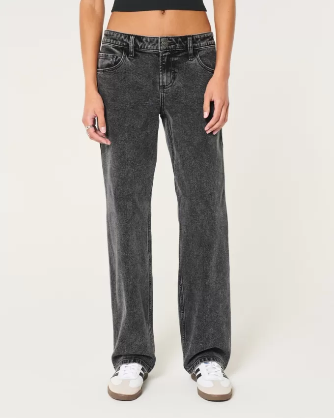 Low-Rise Washed Black Relaxed Straight Jeans,Low-Rise Washed Black Relaxed Straight Jeans