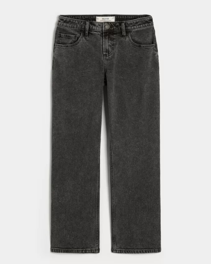 Low-Rise Washed Black Relaxed Straight Jeans,Low-Rise Washed Black Relaxed Straight Jeans
