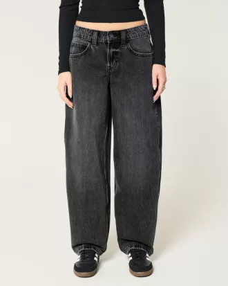Low-Rise Washed Black Tapered Baggy Jeans,Low-Rise Washed Black Tapered Baggy Jeans