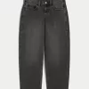Low-Rise Washed Black Tapered Baggy Jeans,Low-Rise Washed Black Tapered Baggy Jeans