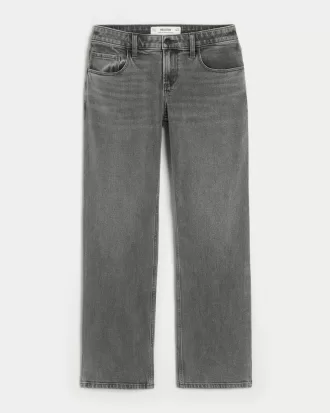 Low-Rise Washed Gray Relaxed Straight Jeans,Low-Rise Washed Gray Relaxed Straight Jeans