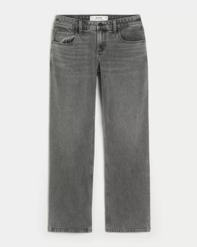 Low-Rise Washed Gray Relaxed Straight Jeans,Low-Rise Washed Gray Relaxed Straight Jeans