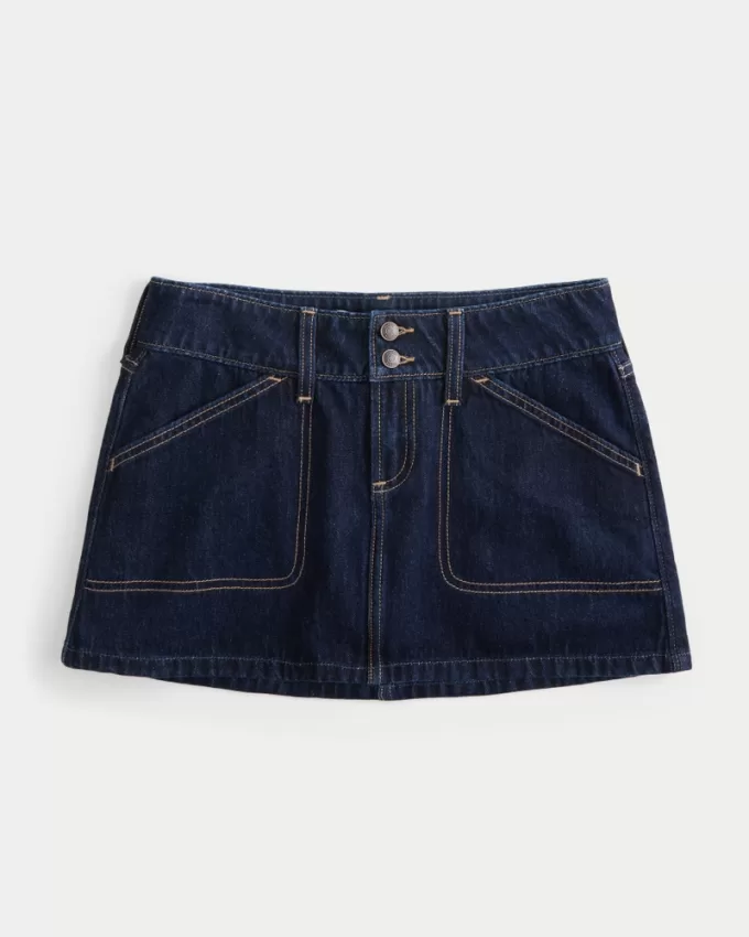 Low-Rise Y2K Chop Pocket Denim Mini Skort,Low-Rise Y2K Chop Pocket Denim Mini Skort