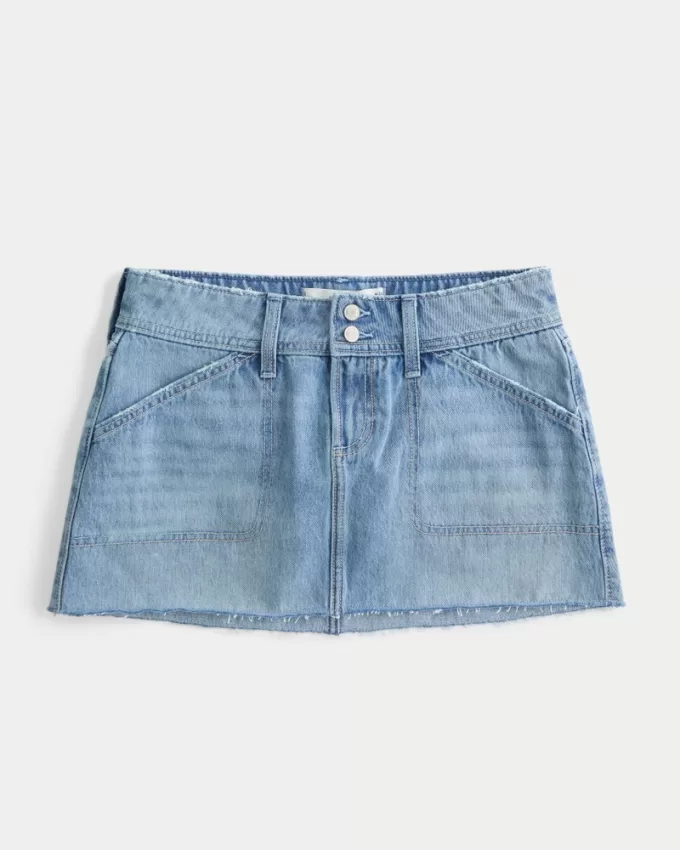 Low-Rise Y2K Chop Pocket Denim Mini Skort,Low-Rise Y2K Chop Pocket Denim Mini Skort