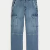 Medium Wash Baggy Cargo Jeans,Medium Wash Baggy Cargo Jeans