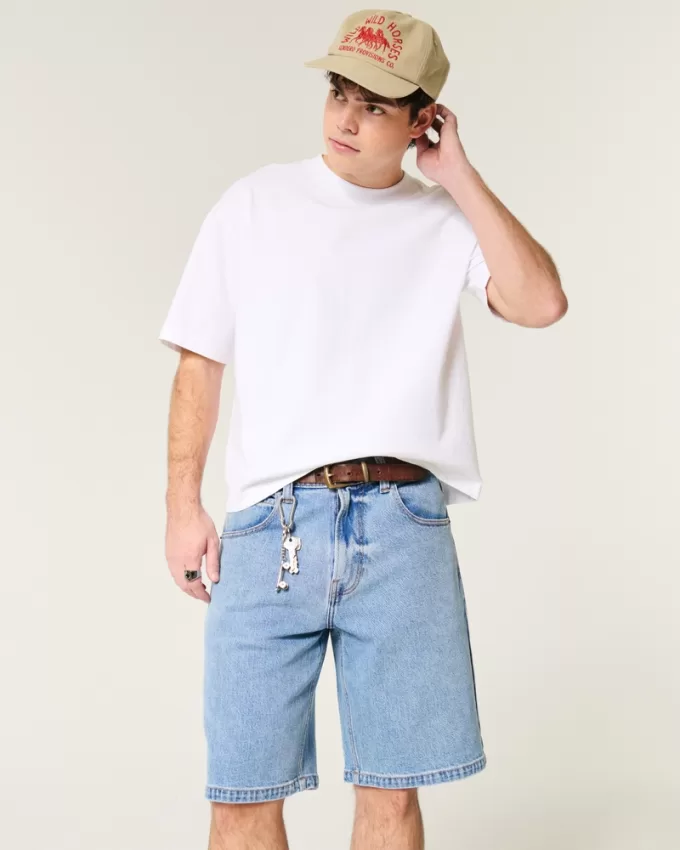 Medium Wash Baggy Jean Shorts,Medium Wash Baggy Jean Shorts