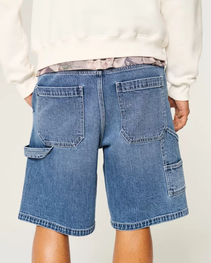 Medium Wash Baggy Painter Jean Shorts,Medium Wash Baggy Painter Jean Shorts