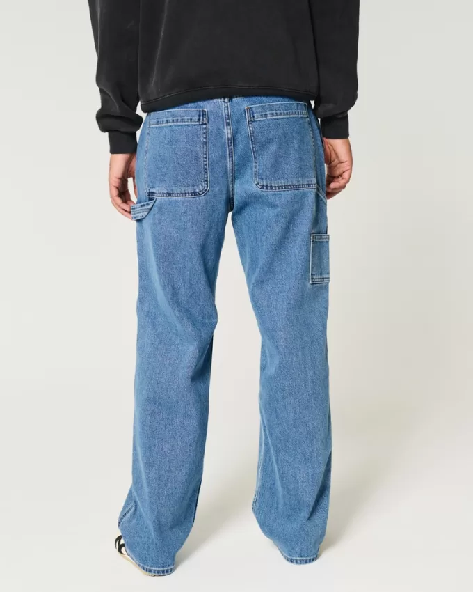 Medium Wash Baggy Painter Jeans,Medium Wash Baggy Painter Jeans