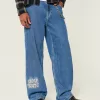 Medium Wash NYC Graphic Super Baggy Jeans,Medium Wash NYC Graphic Super Baggy Jeans