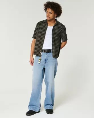 Medium Wash Wolf Graphic Super Baggy Jeans,Medium Wash Wolf Graphic Super Baggy Jeans