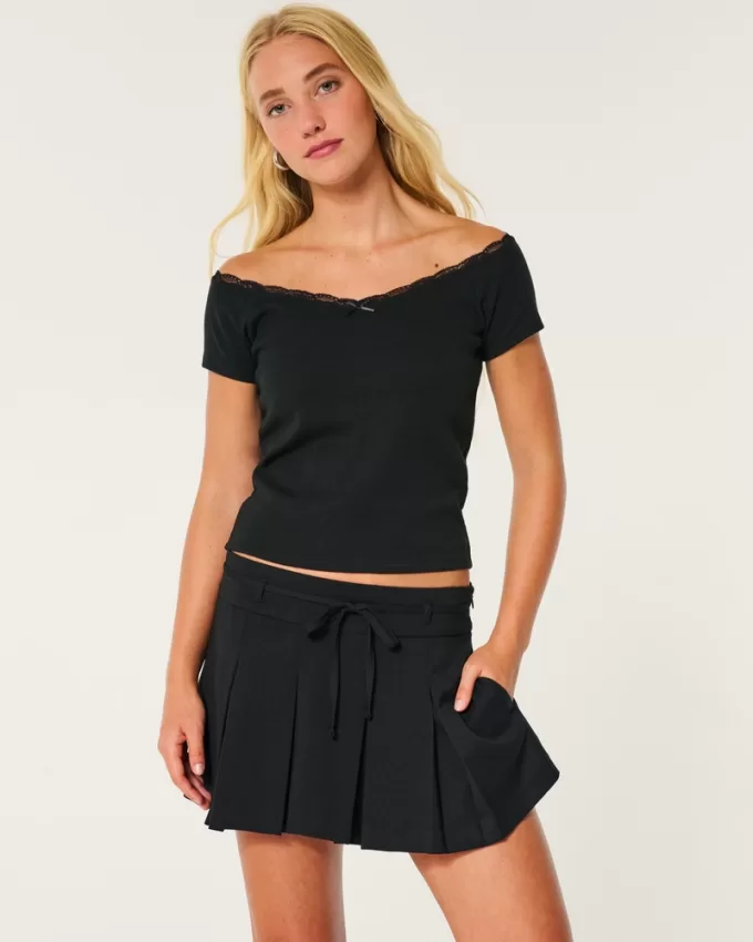 Mid-Rise Pleated Mini Skort,Mid-Rise Pleated Mini Skort
