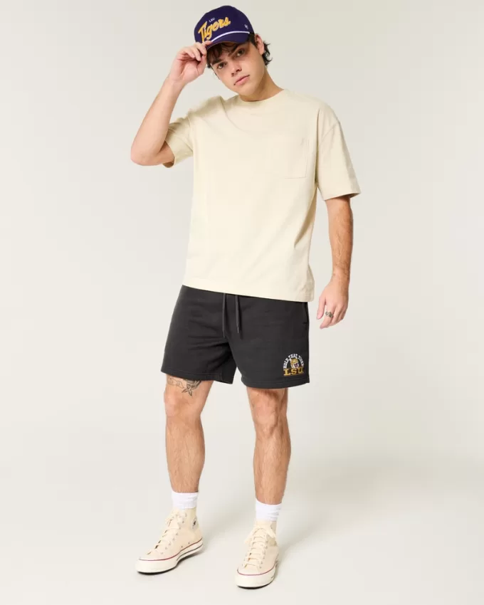 Mid-Thigh Fleece LSU Tigers Graphic Shorts,Mid-Thigh Fleece LSU Tigers Graphic Shorts