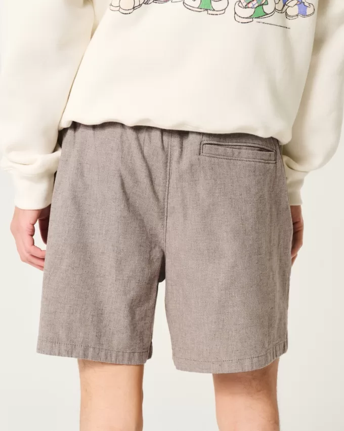Mid-Thigh Linen-Blend Pull-On Shorts,Mid-Thigh Linen-Blend Pull-On Shorts