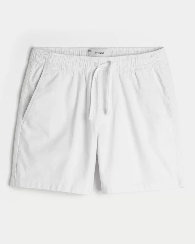 Mid-Thigh Linen-Blend Pull-On Shorts,Mid-Thigh Linen-Blend Pull-On Shorts