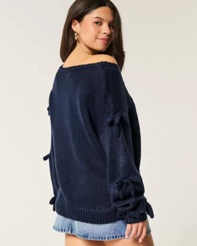 Off-the-Shoulder Bow Applique Sweater,Off-the-Shoulder Bow Applique Sweater Off-the-Shoulder Bow Applique Sweater,Off-the-Shoulder Bow Applique Sweater