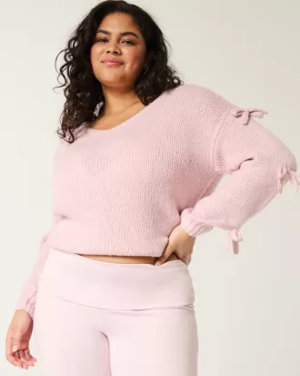 Off-the-Shoulder Bow Applique Sweater,Off-the-Shoulder Bow Applique Sweater