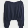 Off-the-Shoulder Bubble Hem Sweatshirt,Off-the-Shoulder Bubble Hem Sweatshirt