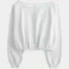 Off-the-Shoulder Bubble Hem Sweatshirt,Off-the-Shoulder Bubble Hem Sweatshirt