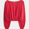 Off-the-Shoulder Bubble Hem Sweatshirt,Off-the-Shoulder Bubble Hem Sweatshirt