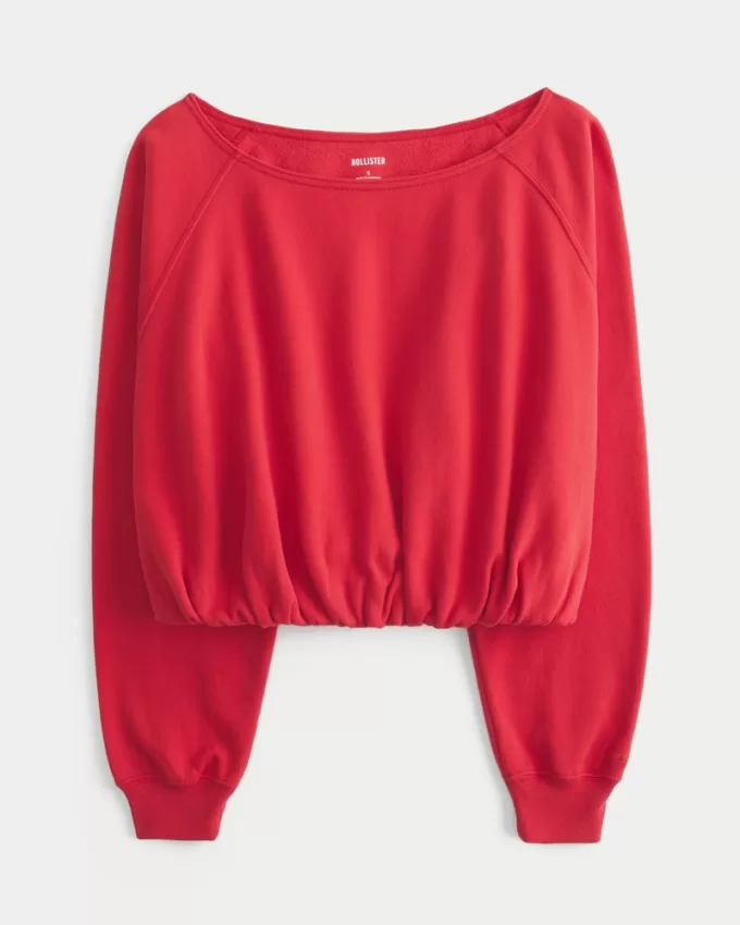 Off-the-Shoulder Bubble Hem Sweatshirt,Off-the-Shoulder Bubble Hem Sweatshirt