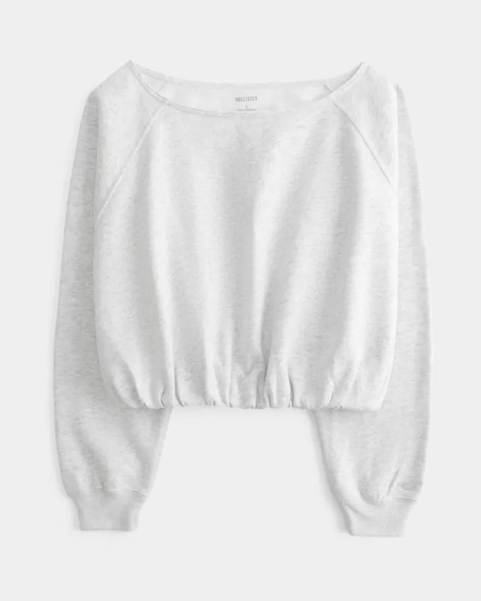 Off-the-Shoulder Bubble Hem Sweatshirt,Off-the-Shoulder Bubble Hem Sweatshirt